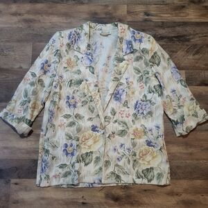 Vintage Joanna Women's Floral Rose Hydrangea Blazer Jacket Size Medium